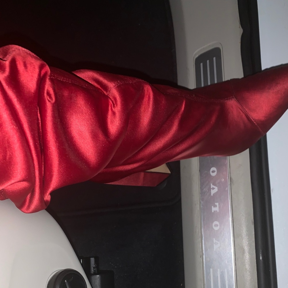 ZARA RED SATIN KNEE HIGH BOOT